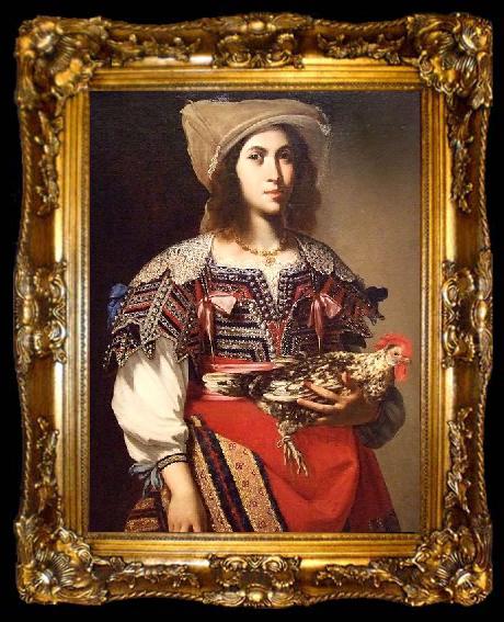 framed  Massimo Stanzione Woman in Neapolitan Costume by Massimo Stanzione 1635 Italian oil, ta009-2